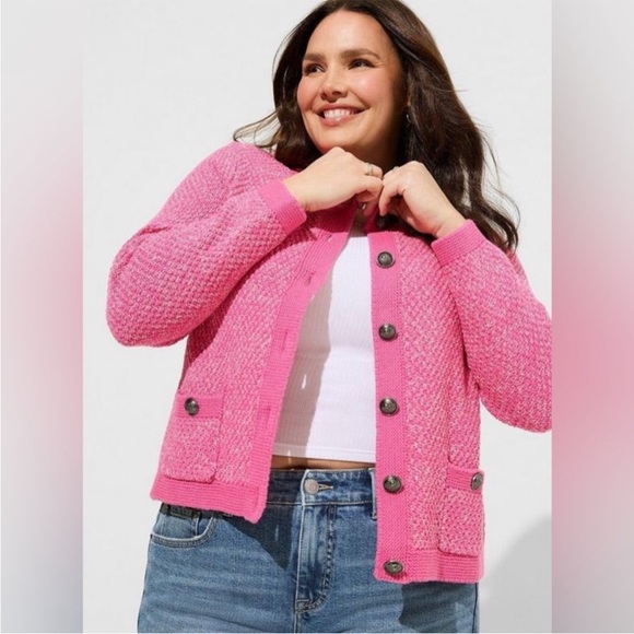 torrid Sweaters - TORRID Pink Button Up Boxy Cardigan Sweater With Skull Buttons Sz 2